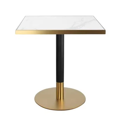 Moderne vierkante roestvrijstalen eettafel met marmeren blad